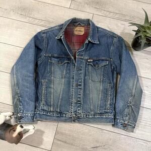 Levi Strauss Signature Denim Jacket Vintage Plaid Flannel Lined Size S/M Retro